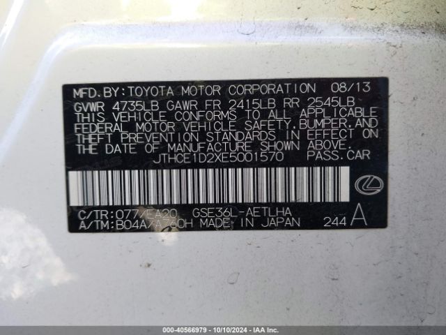 JTHCE1D2XE5001570 Lexus IS 350