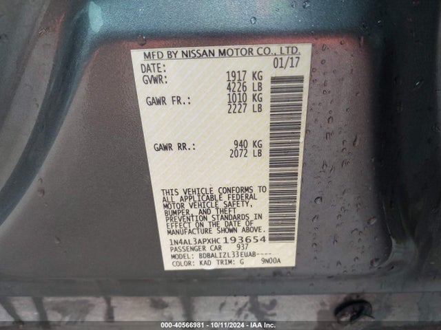 Nissan Altima 2.5 Sv 2017 1N4AL3APXHC193654 Image 9