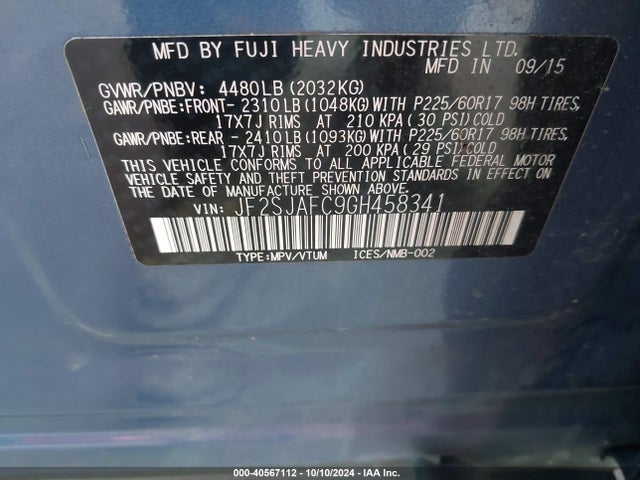 Subaru Forester 2.5i Premium 2016 JF2SJAFC9GH458341 Image 9