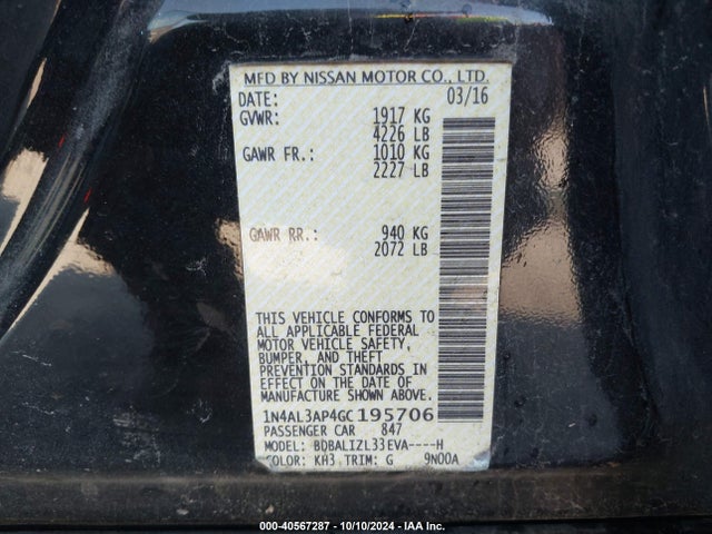 Nissan Altima 2.5 Sv 2016 1N4AL3AP4GC195706 Image 9