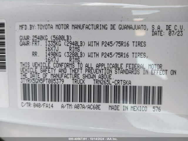 3TYRX5GN5PT085379 Toyota Tacoma Sr