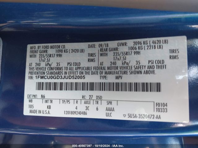 1FMCU0GD3JUD52005 Ford ESCAPE SE