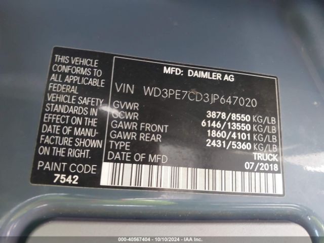 WD3PE7CD3JP647020 Mercedes-Benz Sprinter 2500 Standard Roof V6