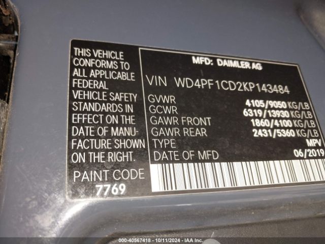 WD4PF1CD2KP143484 Mercedes-Benz Sprinter 2500 High Roof V6