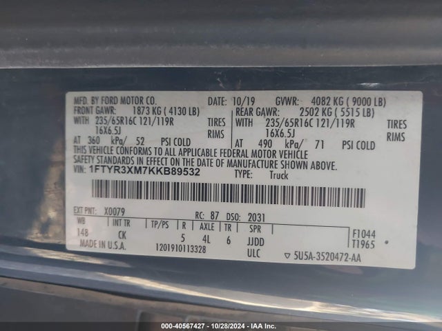 Ford Transit-250 2019 1FTYR3XM7KKB89532 Image 9