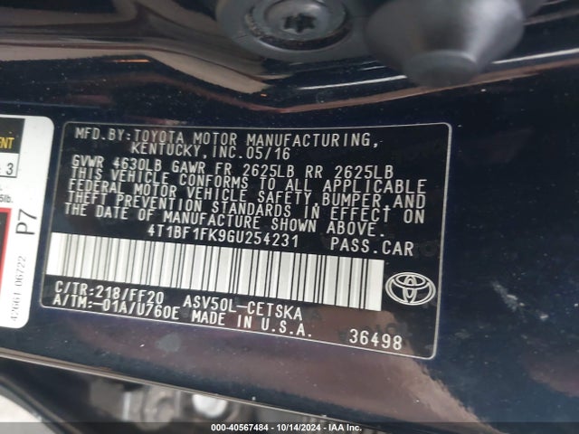 Toyota CAMRY SE 2016 4T1BF1FK9GU254231 Image 9