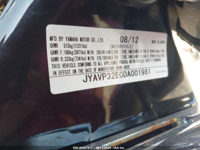 2013 YAMAHA XVS1300 JYAVP32E0DA001981 Photo 9