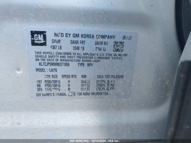 KL7CJPSM9MB371958 Chevrolet Trax Awd Lt