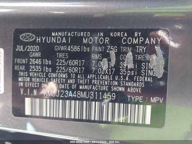 KM8J23A48MU311459 Hyundai TUCSON SE