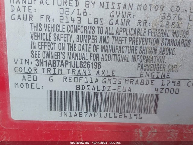 Nissan SENTRA SV 2018 3N1AB7AP1JL626196 Image 9