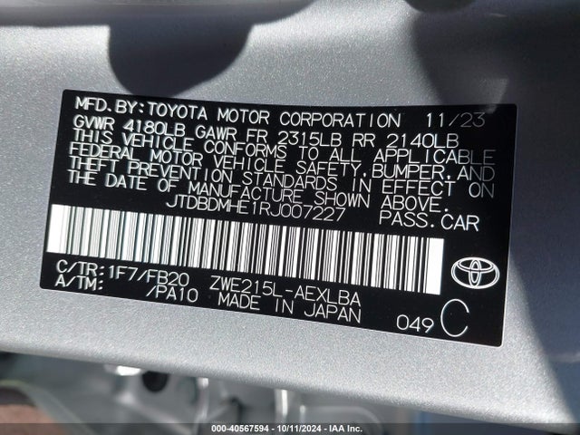 Toyota Corolla Hybrid Le 2024 JTDBDMHE1RJ007227 Image 9