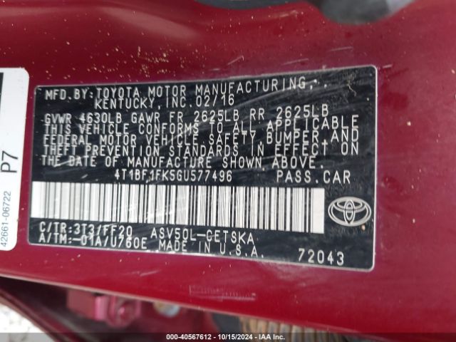 4T1BF1FK5GU577496 Toyota CAMRY SE
