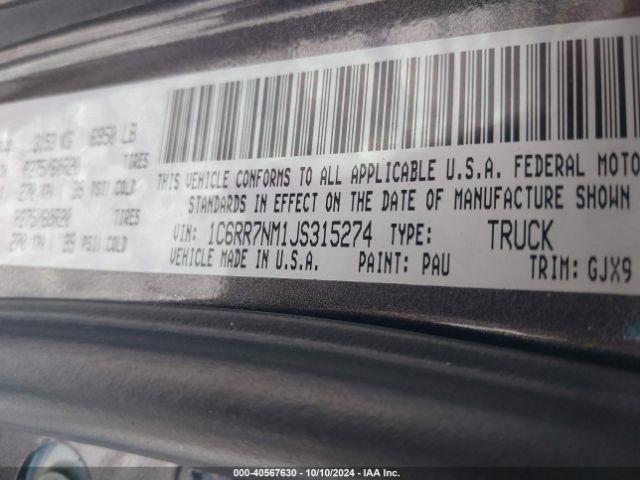 1C6RR7NM1JS315274 RAM 1500 Laramie  4x4 5'7 Box