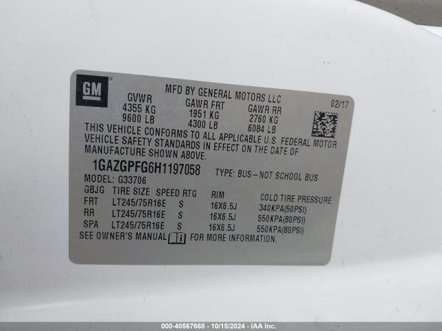 Chevrolet Express 3500 Lt 2017 1GAZGPFG6H1197058 Image 9
