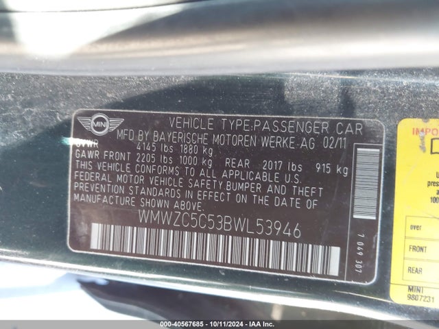 2011 MINI COOPER S COUNTRYMAN WMWZC5C53BWL53946 Photo 8