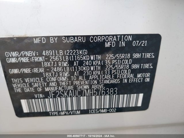 JF2SKAUC7MH576383 Subaru Forester Limited