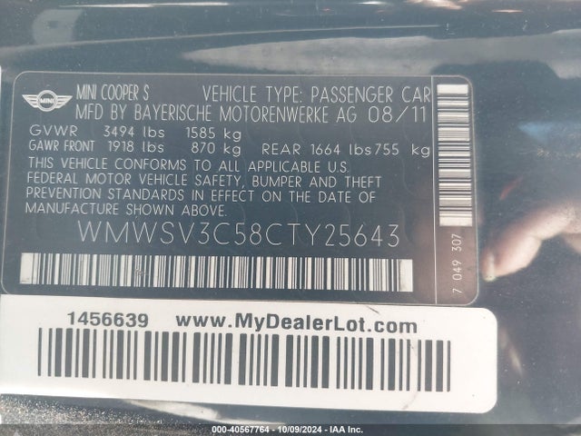 2012 MINI COOPER S WMWSV3C58CTY25643 Photo 8