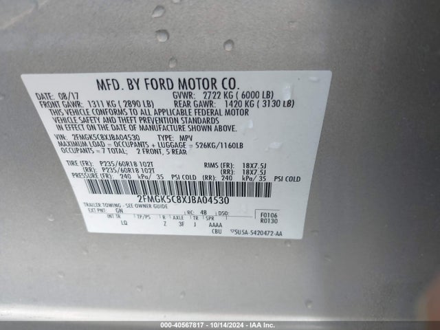 Ford FLEX SEL 2018 2FMGK5C8XJBA04530 Image 9