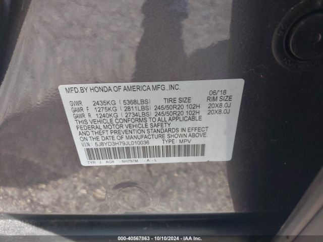 5J8YD3H79JL010036 Acura MDX