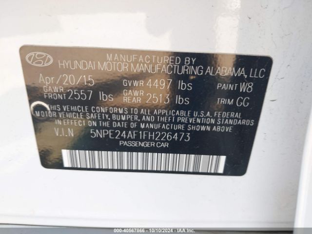 5NPE24AF1FH226473 Hyundai SONATA SE