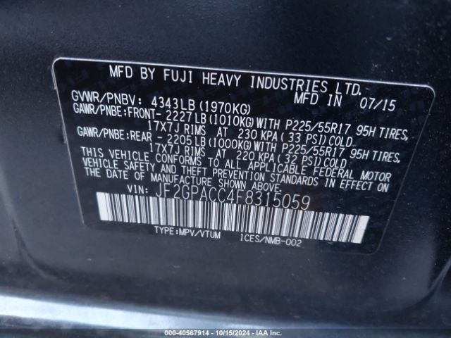 JF2GPACC4F8315059 Subaru Xv Crosstrek 2.0i Premium