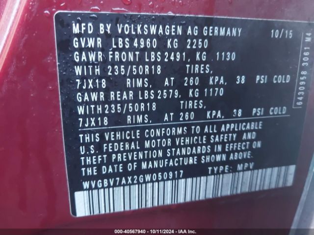 WVGBV7AX2GW050917 Volkswagen TIGUAN SE