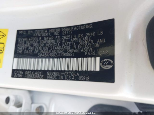 58ABK1GG2JU080881 Lexus ES 350
