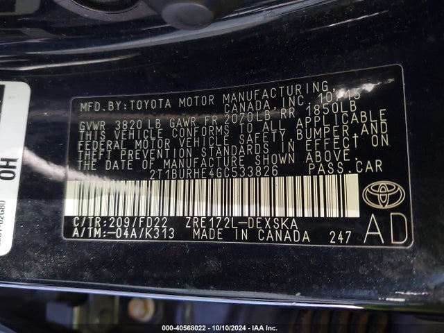 Toyota Corolla S W/special Edition Pkg 2016 2T1BURHE4GC533826 Image 9