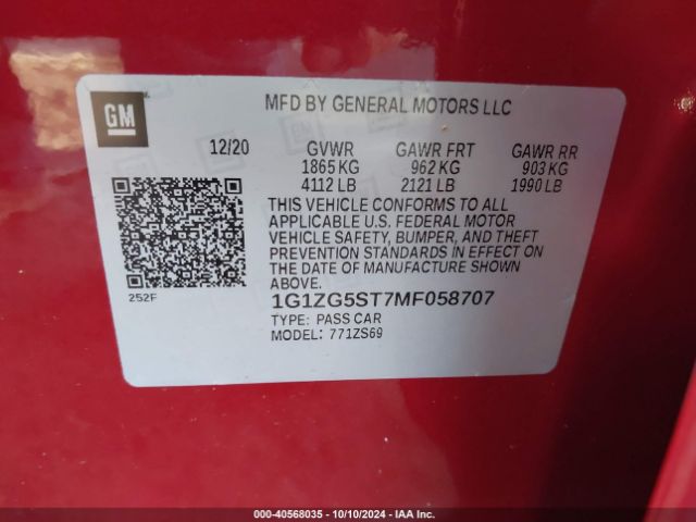 1G1ZG5ST7MF058707 Chevrolet Malibu Fwd Rs