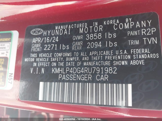 Hyundai Elantra Limited 2024 KMHLP4DG4RU791982 Image 9