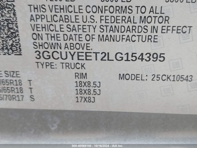 3GCUYEET2LG154395 Chevrolet Silverado 1500 4wd  Short Bed Rst