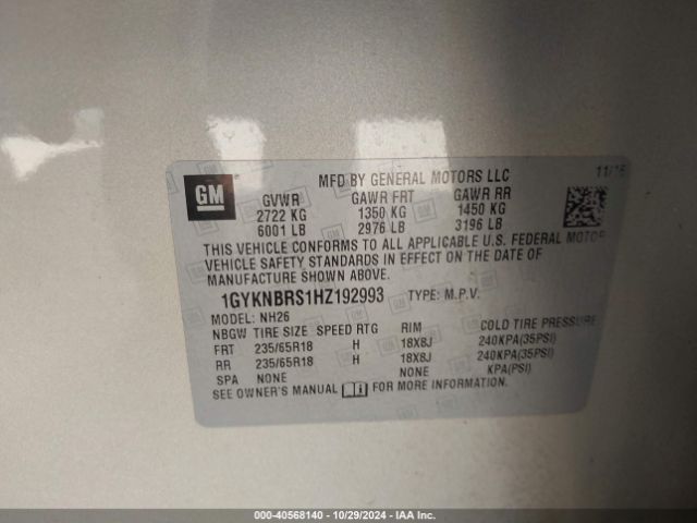 1GYKNBRS1HZ192993 Cadillac XT5 LUXURY