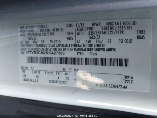 1FTYR2CM2KKA27386 Ford Transit-250