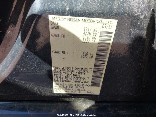 Nissan Altima 2.5 S 2017 1N4AL3AP5HN349040 Image 9