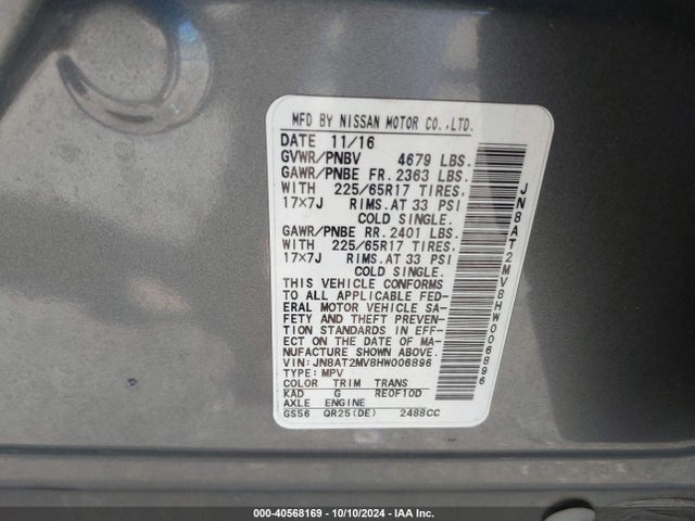 Nissan ROGUE S 2017 JN8AT2MV8HW006896 Image 9