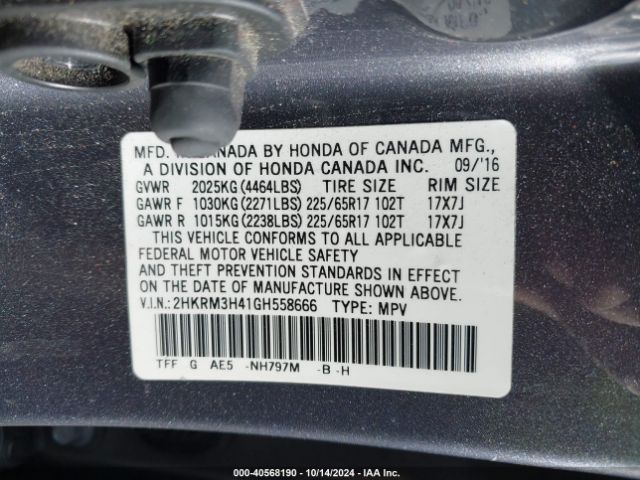 2HKRM3H41GH558666 Honda CR-V SE