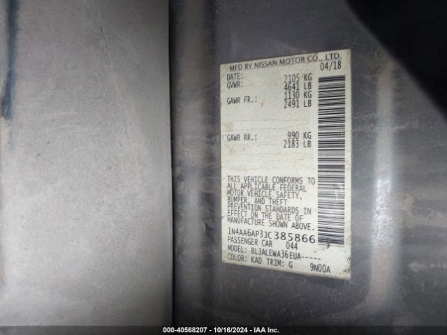 1N4AA6AP3JC385866 Nissan Maxima 3.5 Sl