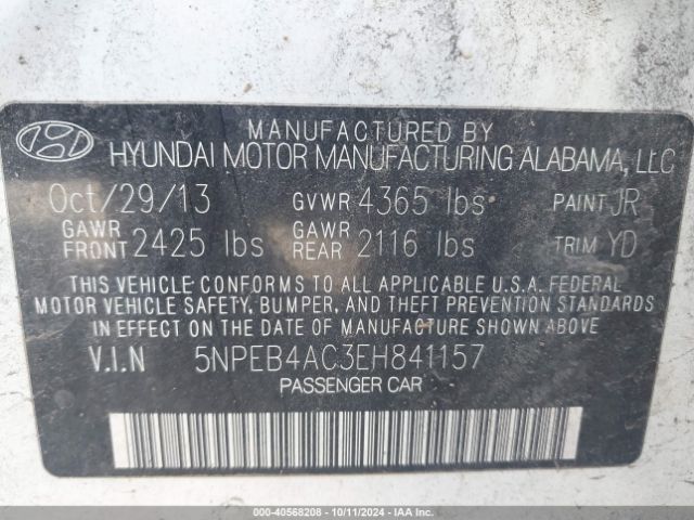 5NPEB4AC3EH841157 Hyundai SONATA GLS