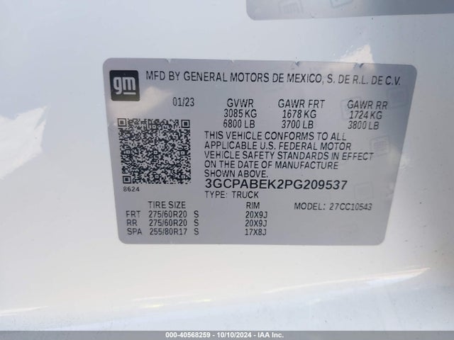 Chevrolet Silverado 1500 2wd  Short Bed Custom 2023 3GCPABEK2PG209537 Image 9