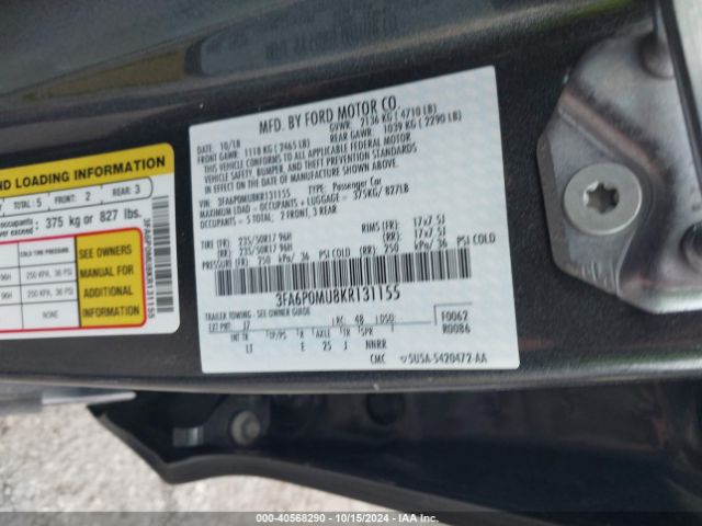 3FA6P0MU8KR131155 Ford Fusion Hybrid Sel