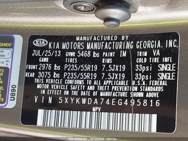 5XYKWDA74EG495816 KIA Sorento Limited V6