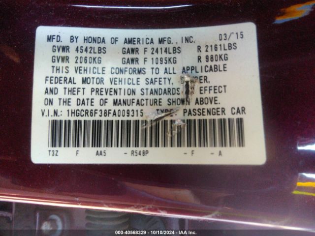 1HGCR6F38FA009315 Honda ACCORD HYBRID