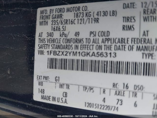 1FBZX2YM1GKA56313 Ford Transit-350 Xlt