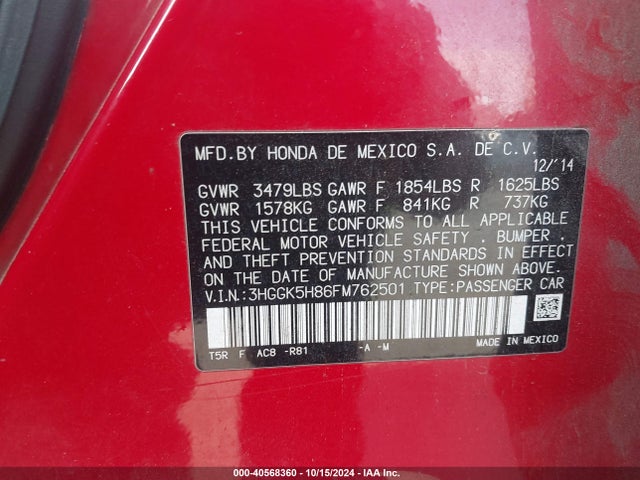 Honda Fit Ex/ex-l 2015 3HGGK5H86FM762501 Image 9