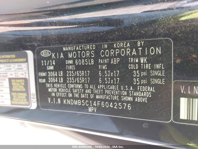 KIA SEDONA LX 2015 KNDMB5C14F6042576 Image 9