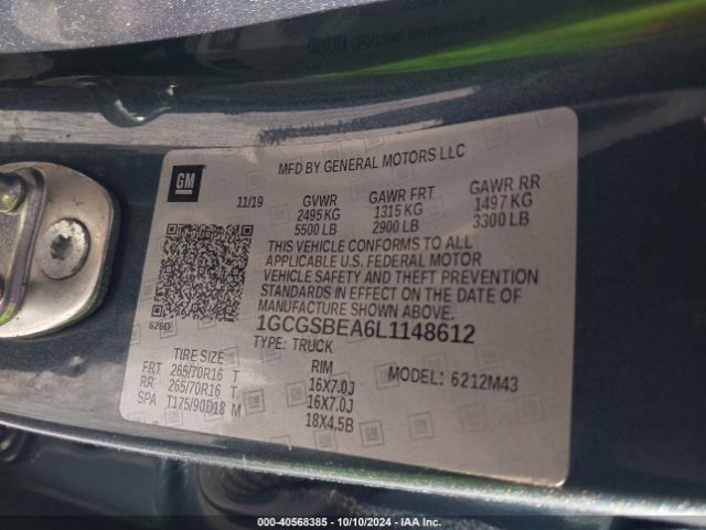 1GCGSBEA6L1148612 Chevrolet Colorado 2wd  Short Box Wt