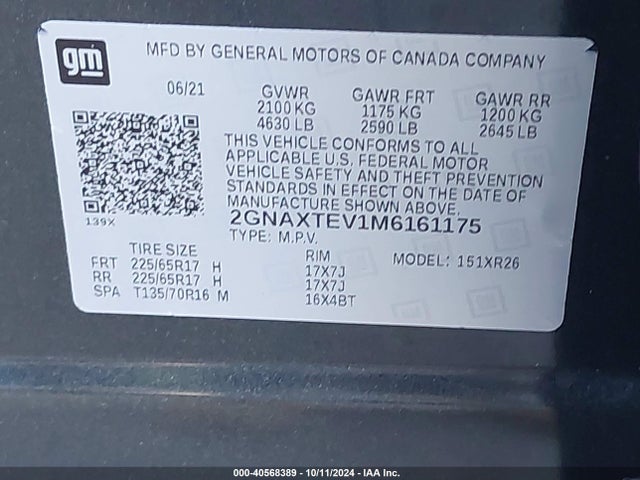 Chevrolet Equinox Awd 2fl 2021 2GNAXTEV1M6161175 Image 9