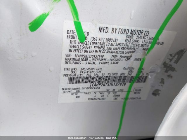 1FAHP2KT3JG137949 Ford TAURUS SHO