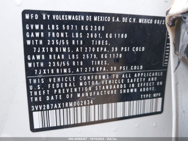 3VV2B7AX1RM002634 Volkswagen Tiguan 2.0t Se/wolfsburg Edition