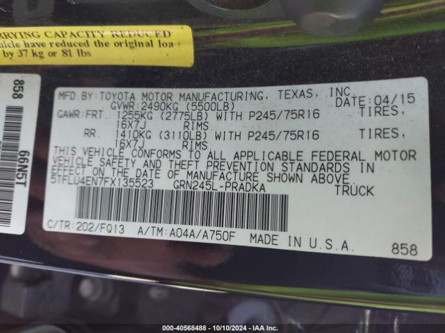 5TFLU4EN7FX135523 Toyota Tacoma Base V6